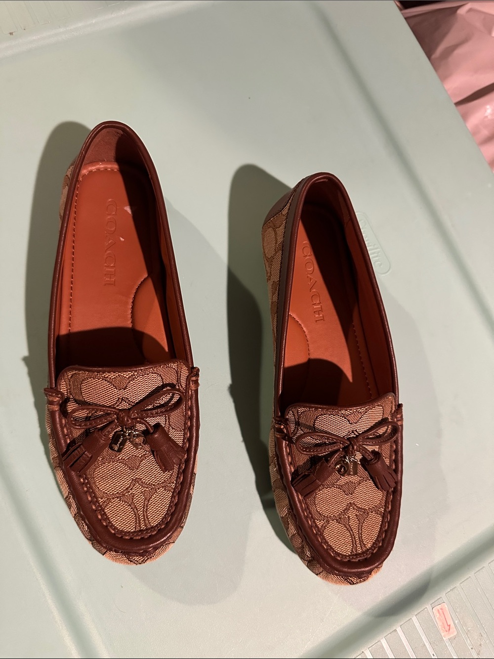 Coach Monogram Tassel Loafers in Rust